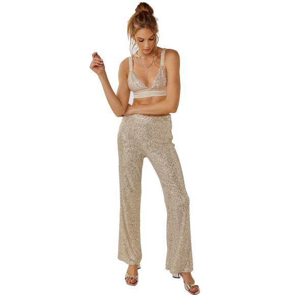 Cable & Gauge Pants - NWT Womens Size Large Cable & Gauge Silver Sequin Pull On Wide-Leg Sparkle Pants